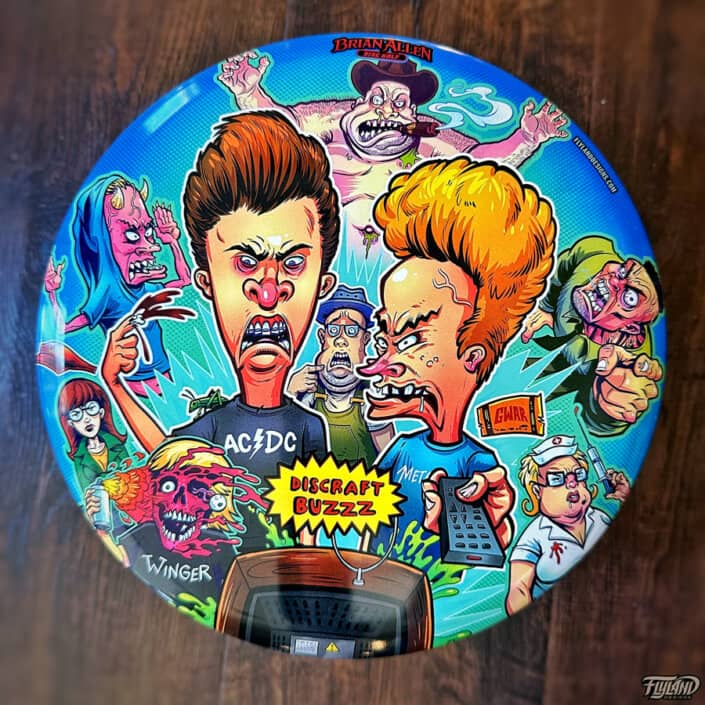 Beavis and Butthead illustration of many characters from the tv show on a Disc Golf Disc created by Brian Allen