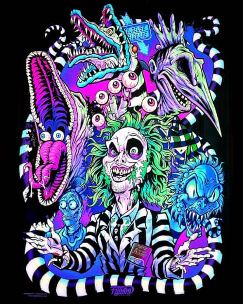 My Custom Illustration of  Beetlejuice and all the favorite characters from the movie are  light up as a tanslite when put in an LED Voodoo Frame.