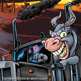 Donkey driving a giant semi truc