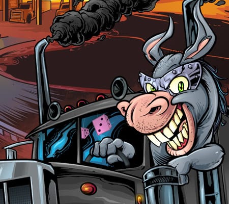 Donkey driving a giant semi truc