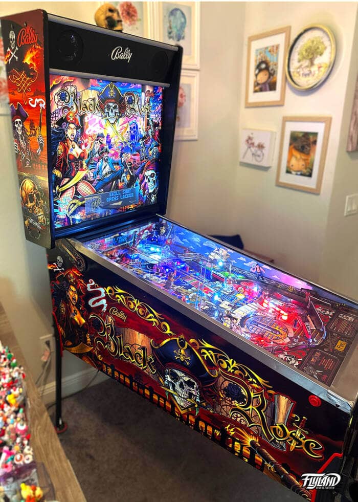 Blacrk Rose Vinyl wrap for Pinball Machines artwork by Brian Allen with pirates and skeletons