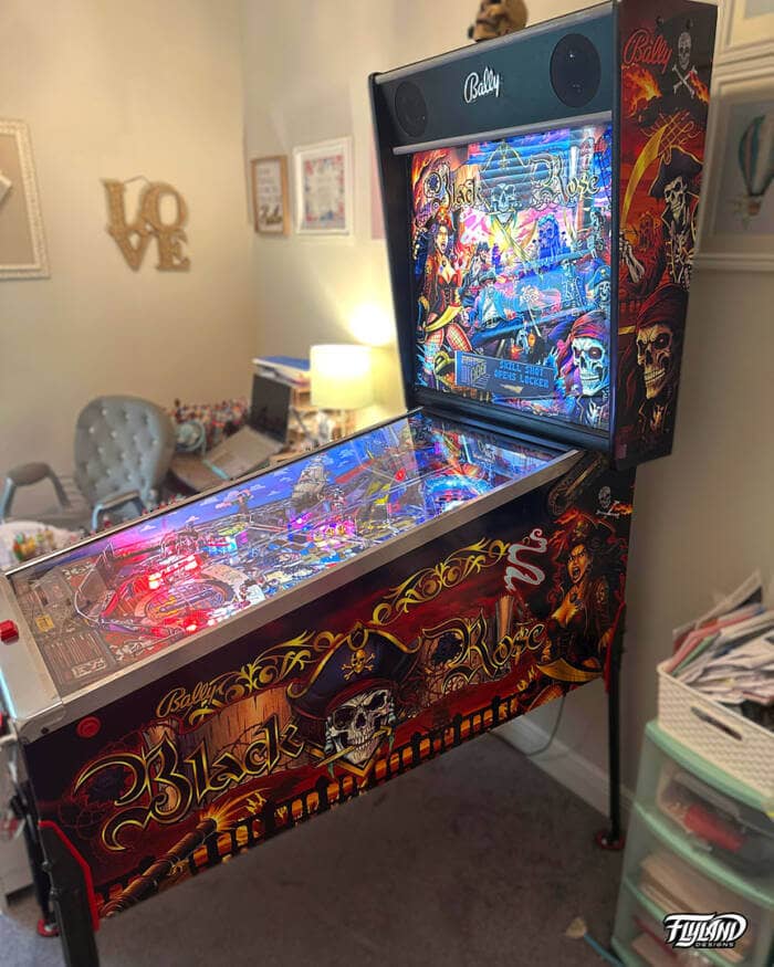 Blacrk Rose Vinyl wrap for Pinball Machines artwork by Brian Allen with pirates and skeletons