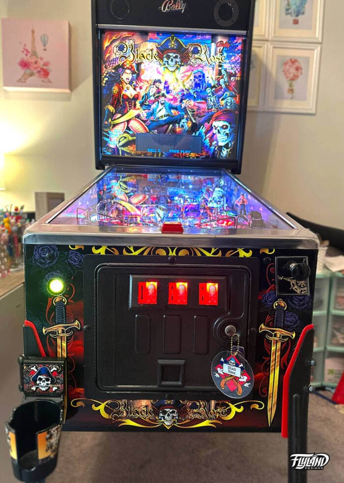 Blacrk Rose Vinyl wrap for Pinball Machines artwork by Brian Allen with pirates and skeletons