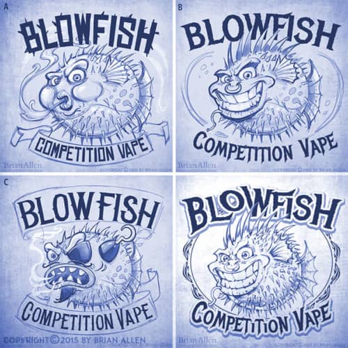 Blowfish cartoon character punk rock for logo