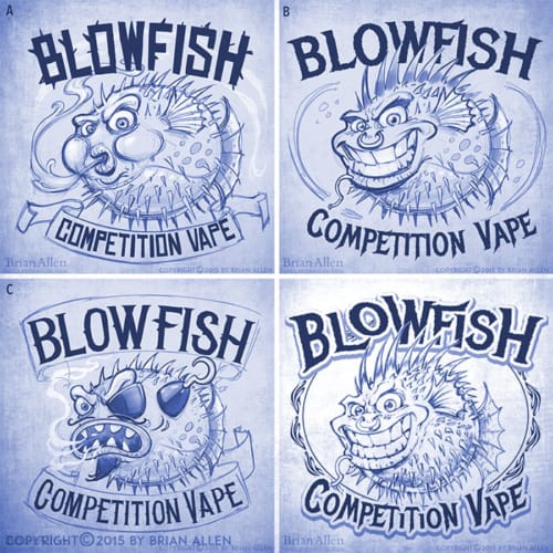 Blowfish cartoon character punk rock for logo