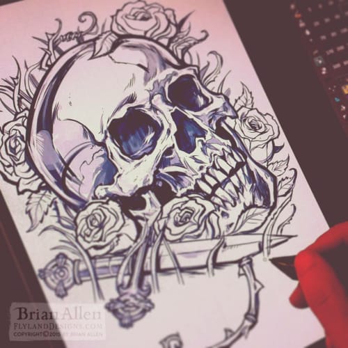 t-shirt design of a skull and da