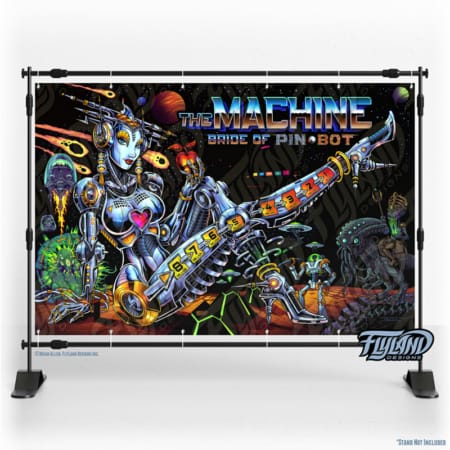 Alternate Translite and Backglass of the popular pinball game The Machine: Bride of Pinbot drawn by artist Brian Allen showing a female robot in space