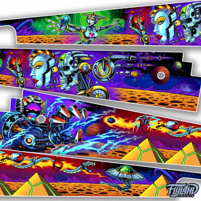 Side Blade artwork created for Bride of Pinbot Pinball machines by Artist Brian Allen. Available as Translites, Acrylic Backglasses, Art Prints, Vinyl Banners, and Side Blade Decals