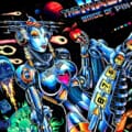 Alternate Translite and Backglass of the popular pinball game The Machine: Bride of Pinbot drawn by artist Brian Allen showing a female robot in space