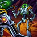 Alternate Translite and Backglass of the popular pinball game The Machine: Bride of Pinbot drawn by artist Brian Allen showing a female robot in space