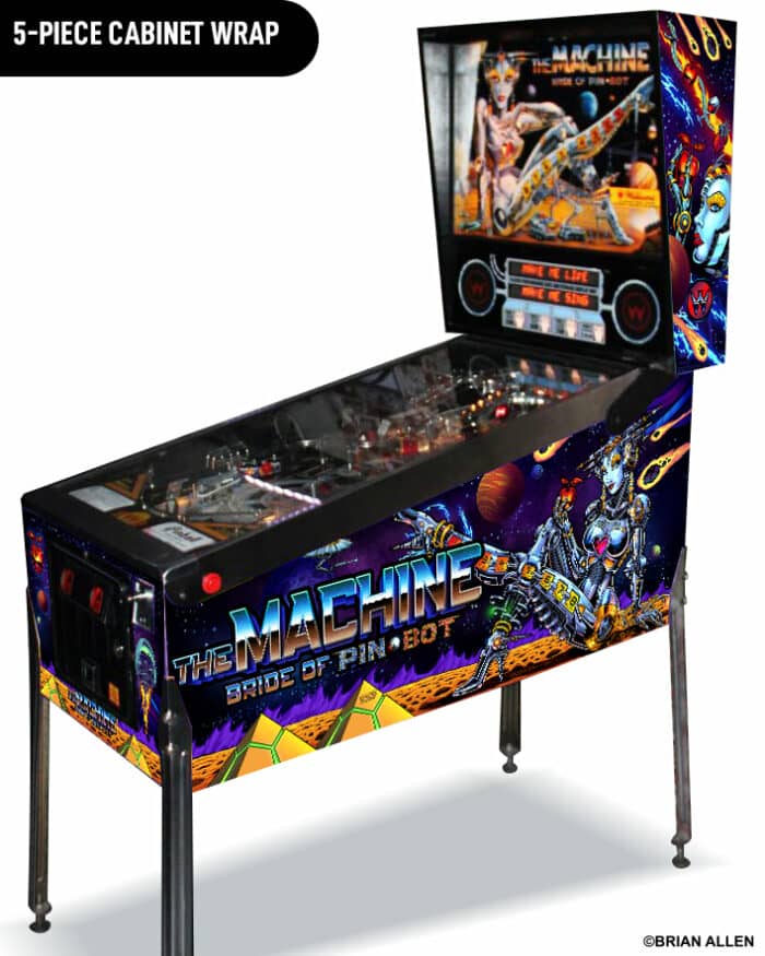 Alternate Translite and Backglass of the popular pinball game The Machine: Bride of Pinbot drawn by artist Brian Allen showing a female robot in space