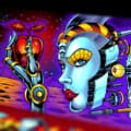 Side Blade artwork created for Bride of Pinbot Pinball machines by Artist Brian Allen. Available as Translites, Acrylic Backglasses, Art Prints, Vinyl Banners, and Side Blade Decals