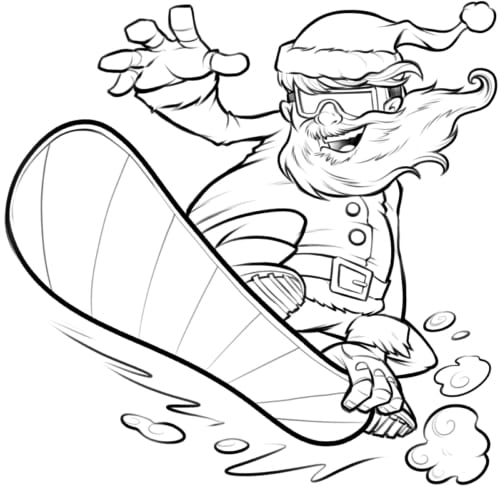 C-3487 Santa Snowboard lineart