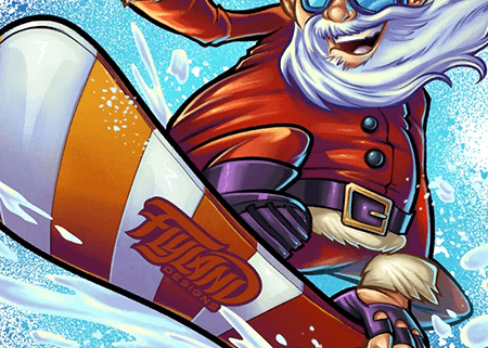 Santa Claus snowboarding