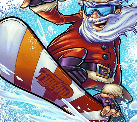 Santa Claus snowboarding