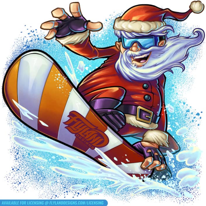 Snowboard Santa riding a candyca