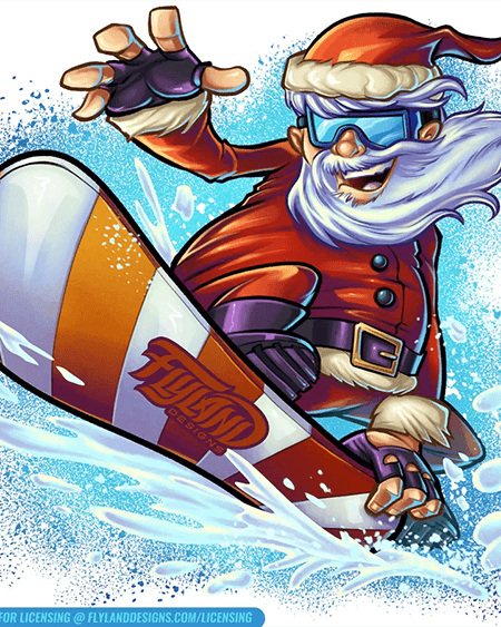 Santa Claus snowboarding