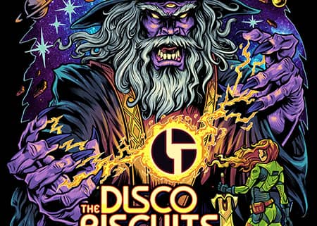 Poster designed for the Disco Biscuits featuring a wizard in space