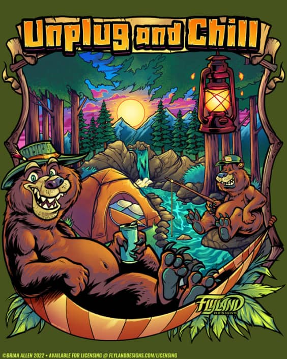 Bears Camping Fishing Artwork by