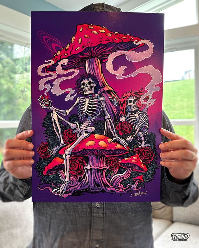 Cannabis Smoking Skeletons- 11x17 Art Print - Flyland