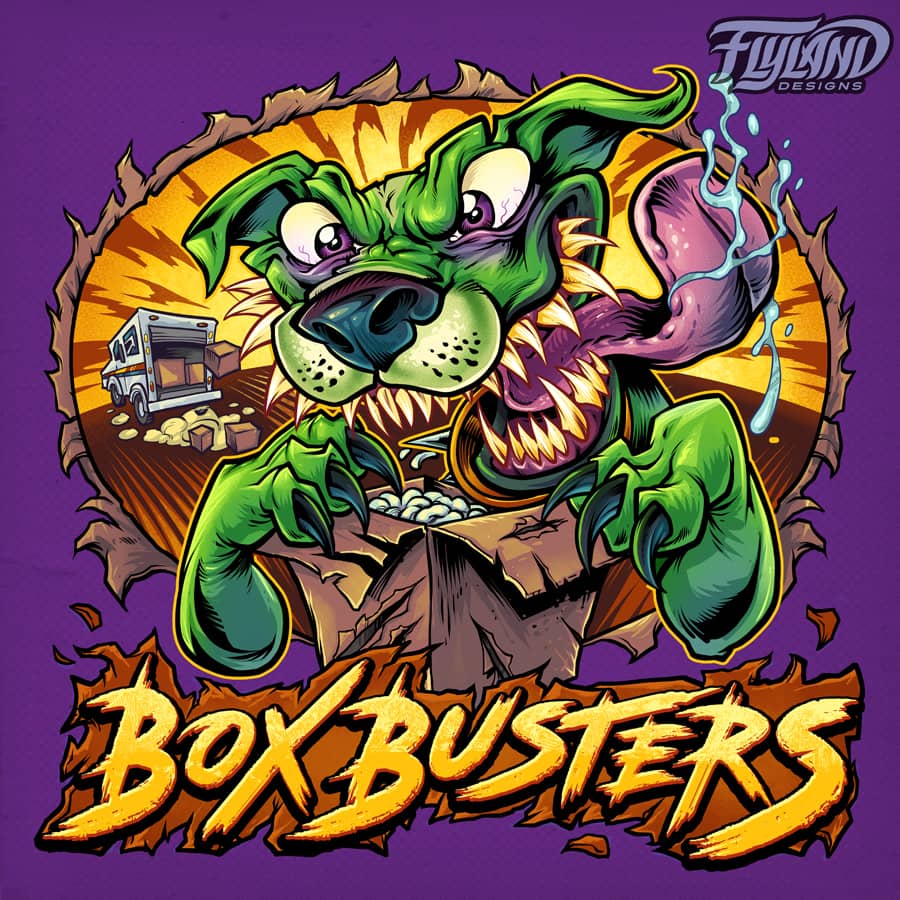 Crazy green dog ripping into box