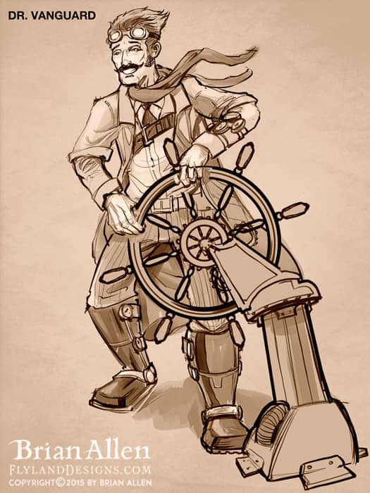 Steampunk family character design and robots