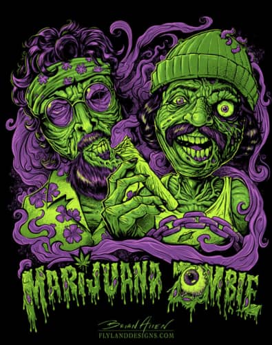 T-Shirt illustration of Cheech and Chong as zombies in Up In Smoke