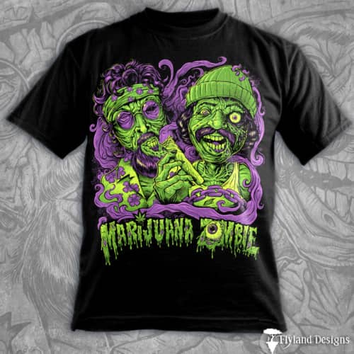 T-Shirt illustration of Cheech and Chong as zombies in Up In Smoke