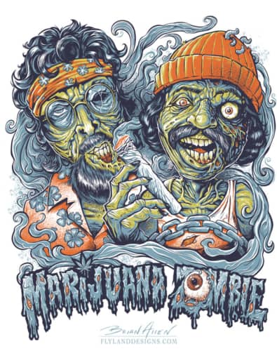 T-Shirt illustration of Cheech and Chong as zombies in Up In Smoke