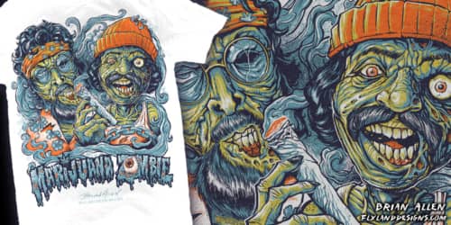 T-Shirt illustration of Cheech and Chong as zombies in Up In Smoke