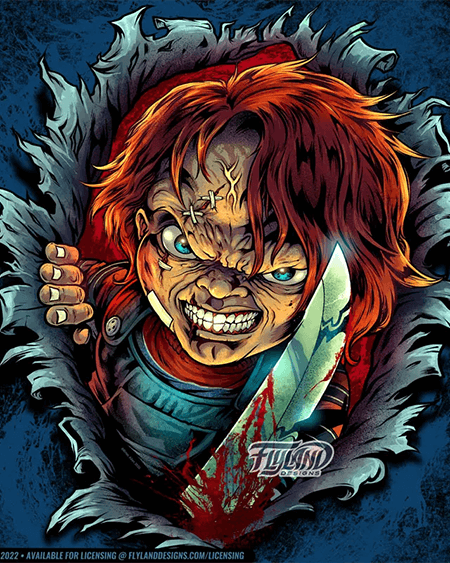 Horror villain Chucky with bloody knife