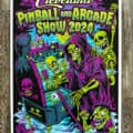 Colorful illustration of a grim reaper and skeletons playing pinball in a graveyard