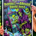 Colorful illustration of a grim reaper and skeletons playing pinball in a graveyard