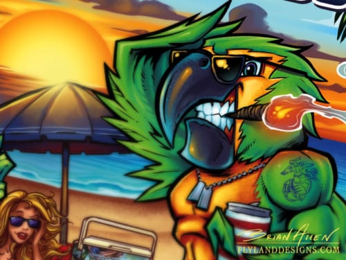 Parrot Beach Illustration for Custom Graphic Wrap