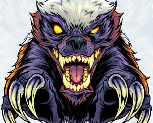 Crazy Badger Glowing Eyes Sharp Claws Artwork by Artist Brian Allen of FlyLandDesigns.com