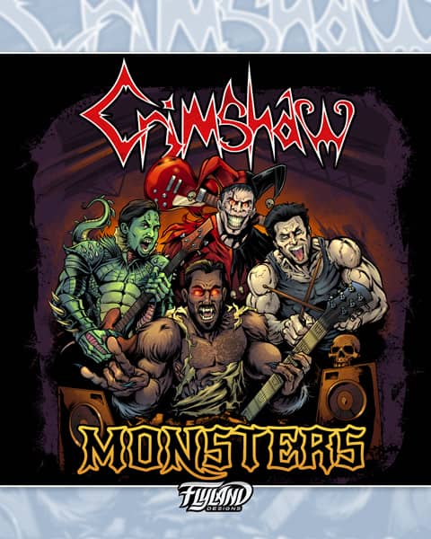 The heavy metal band Crimshaw commissioned me to illustrate each member of the band as classic movie monsters based on their personalities for their new album.