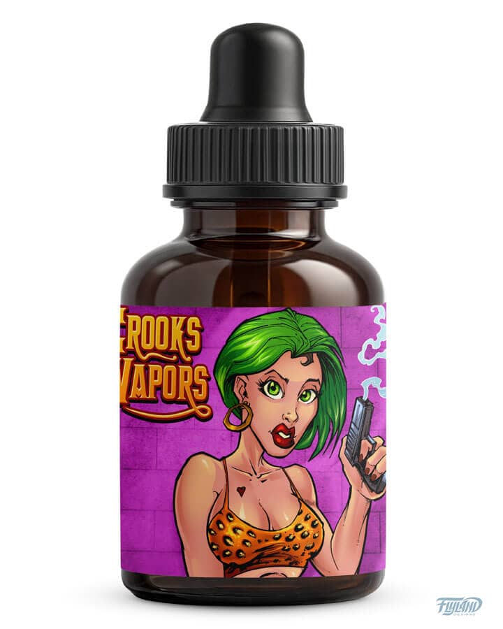 Character designs of crooks and criminals I illustrated for a line of vaping labels for a series of eJuice sold by Crooks Vapors.