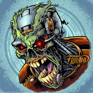 A cyborg robot zombie head with