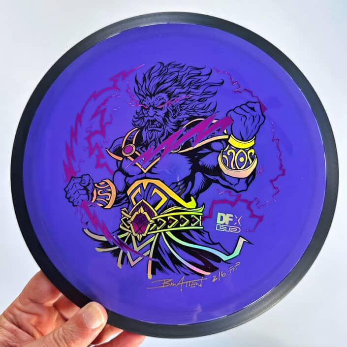 Illustration of Zeus drawn by Brian Allen for a series of limited edition disc golf discs for DFX on MVP discs