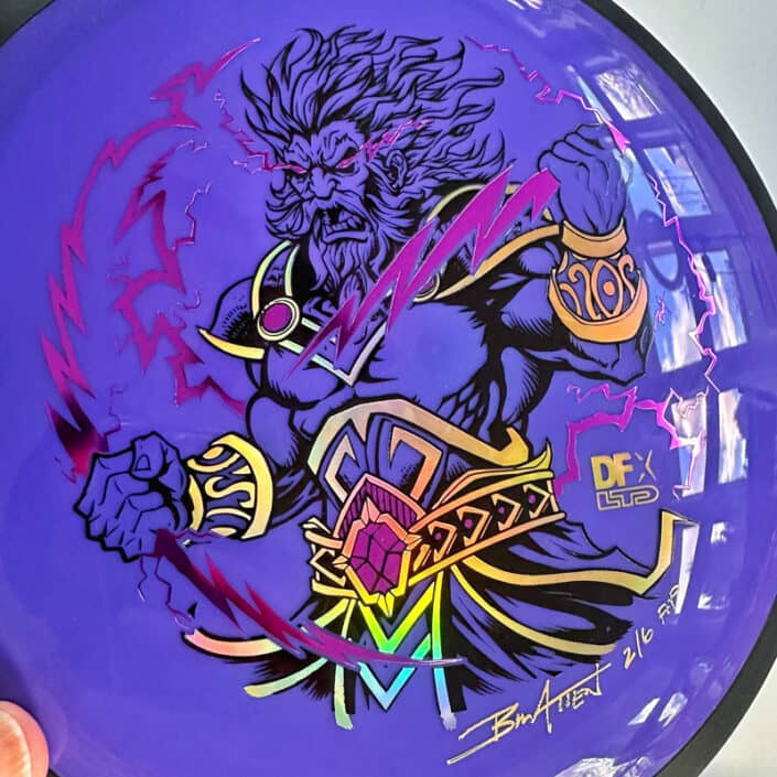 Illustration of Zeus drawn by Brian Allen for a series of limited edition disc golf discs for DFX on MVP discs