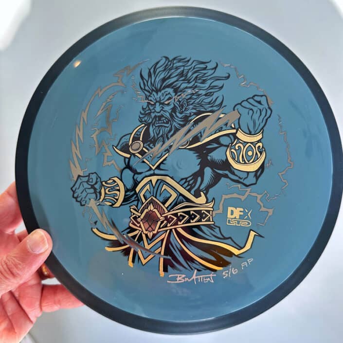 Illustration of Zeus drawn by Brian Allen for a series of limited edition disc golf discs for DFX on MVP discs