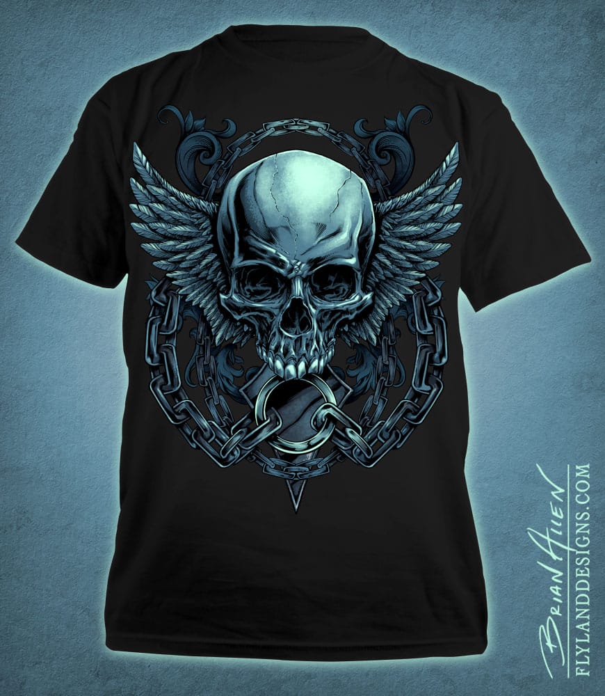 Evil skull design with wings and chains for a MMA apparel brand