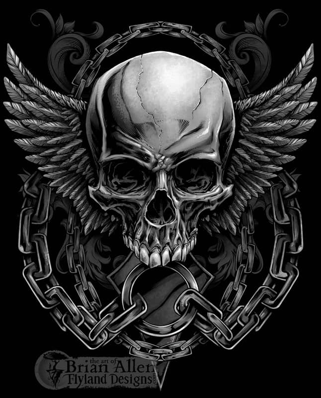 Evil skull design with wings and chains for a MMA apparel brand