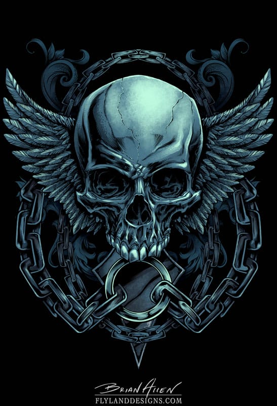 Evil skull design with wings and chains for a MMA apparel brand