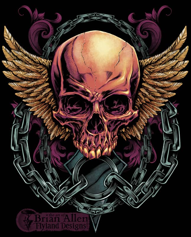 Evil skull design with wings and chains for a MMA apparel brand