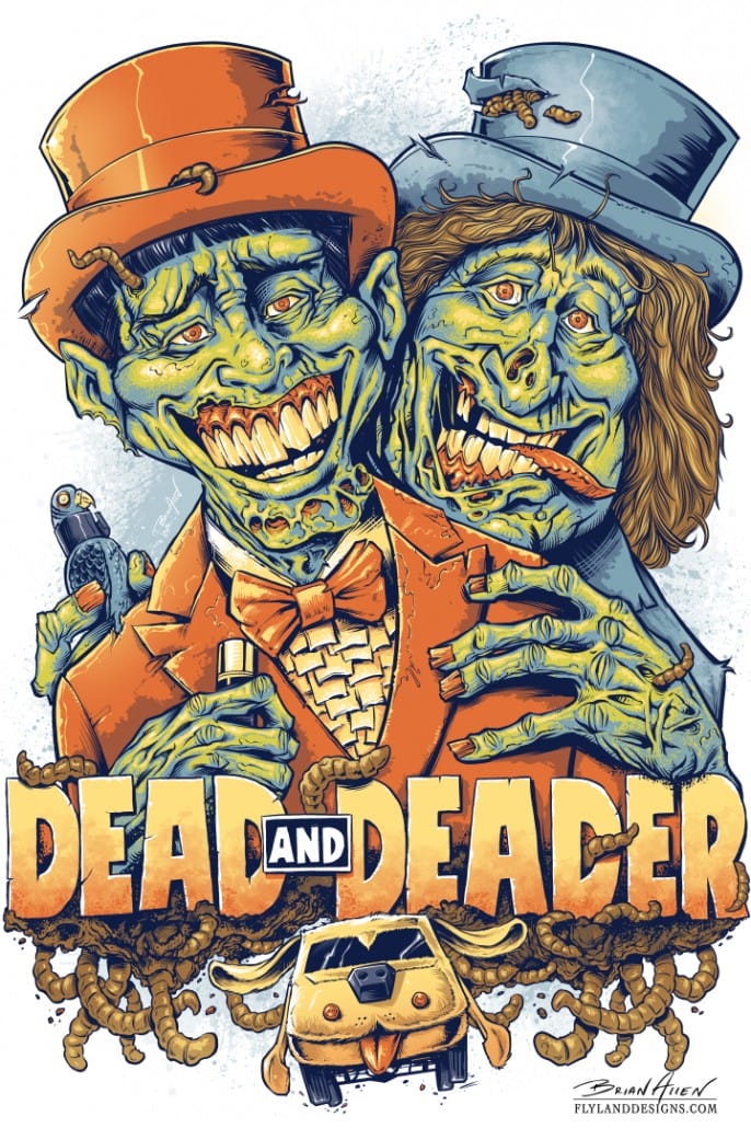 Parody tribute t-shirt illustration of Dumb and Dumber Harry and Lloyd as zombies created by Freelance Illustrator Brian Allen