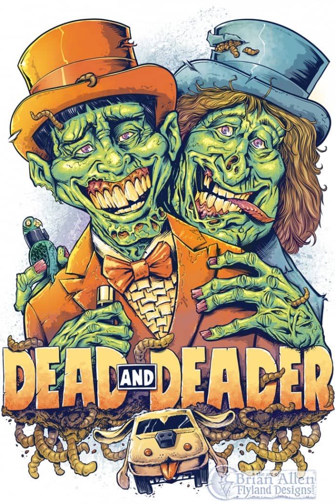 Parody tribute t-shirt illustration of Dumb and Dumber Harry and Lloyd as zombies created by Freelance Illustrator Brian Allen