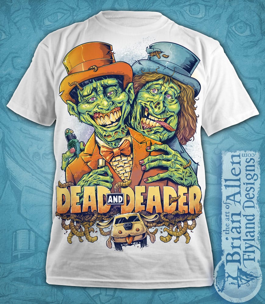 Parody tribute t-shirt illustration of Dumb and Dumber Harry and Lloyd as zombies created by Freelance Illustrator Brian Allen