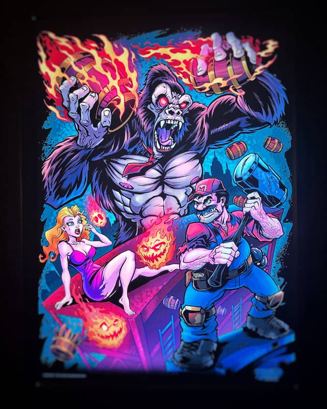 My Custom Illustration of  Donkey Kong  characters  from the Retro Video Game all bright and colorful lit up in the new  LED Voodoo Frames