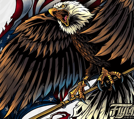 Eagle with a flagpole in its talons